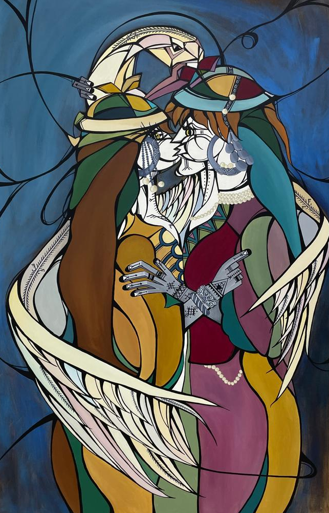 Winged Embrace, Acrylic on canvas